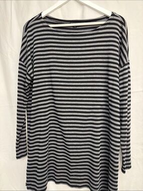 Eileen Fisher Striped Knit Top in Black and Gray